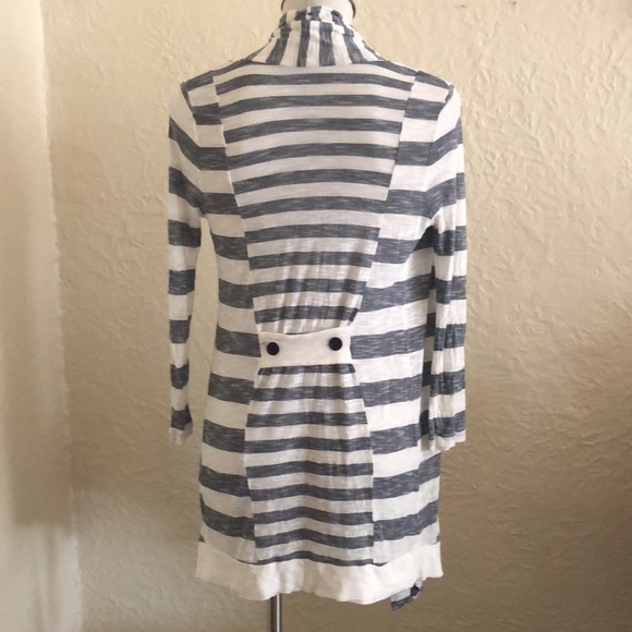 Three Dots Navy Blue White Striped Cardigan - Picture 6 of 11